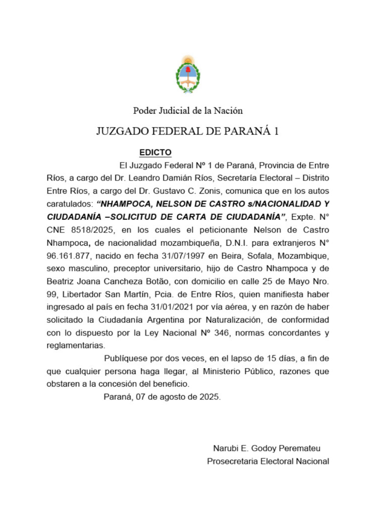 EDICTO NHAMPOCA, NELSON DE CASTRO