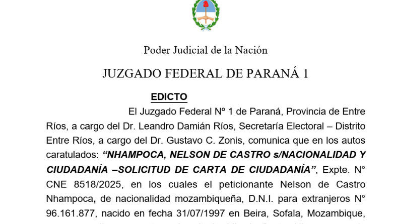 EDICTO NHAMPOCA, NELSON DE CASTRO