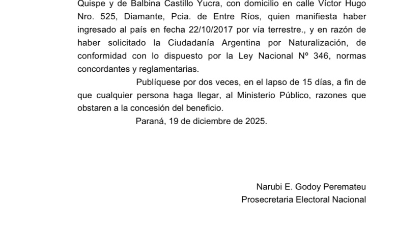 Edicto QUEVEDO CASTILLO, WILFREDO