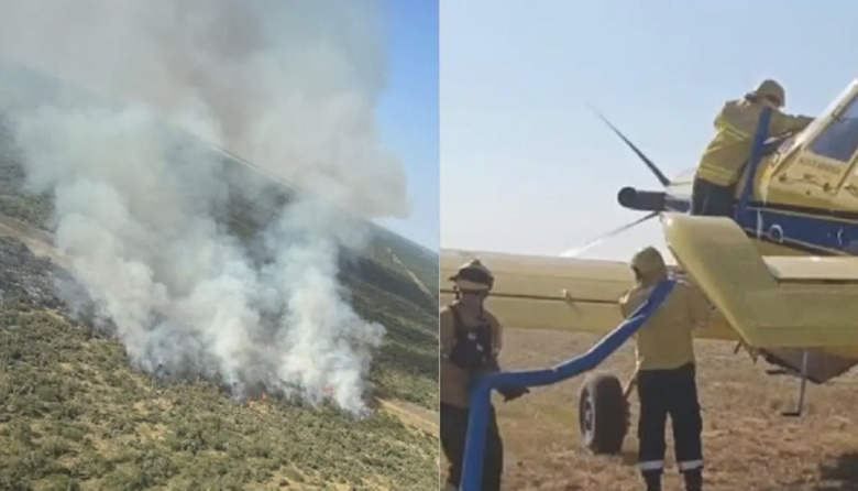 Incendio forestal en Bovril: un avión hidrante y brigadistas de 5 ciudades combaten el fuego