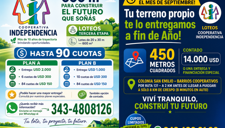 Cooperativa Independencia impulsa nuevos loteos en Colonia San Emilio