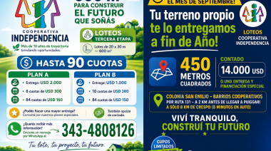 Cooperativa Independencia impulsa nuevos loteos en Colonia San Emilio
