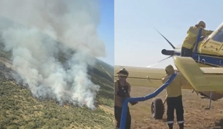 Incendio forestal en Bovril: un avión hidrante y brigadistas de 5 ciudades combaten el fuego